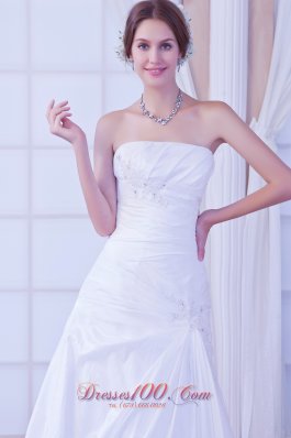 A-line White Wedding Reception Dress Beaded Chapel