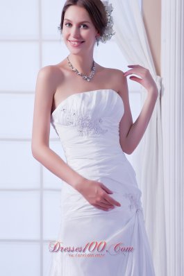 A-line White Wedding Reception Dress Beaded Chapel