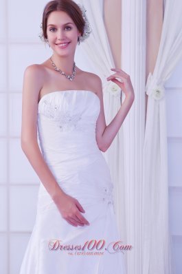 A-line White Wedding Reception Dress Beaded Chapel