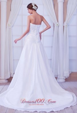 A-line White Wedding Reception Dress Beaded Chapel