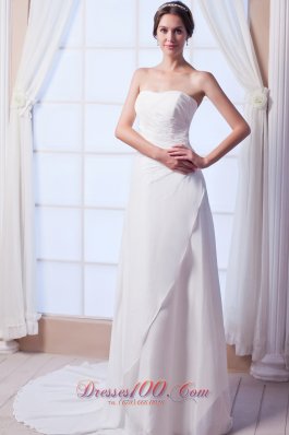 Asymmetrical Column Beach Wedding Dresses Strapless Chiffon