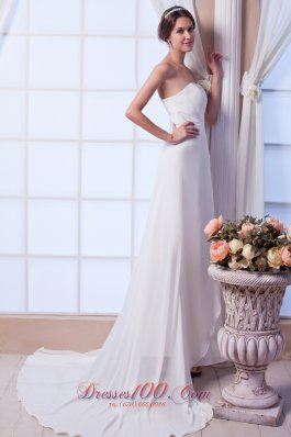 Asymmetrical Column Beach Wedding Dresses Strapless Chiffon