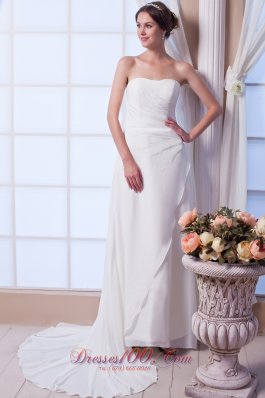 Asymmetrical Column Beach Wedding Dresses Strapless Chiffon