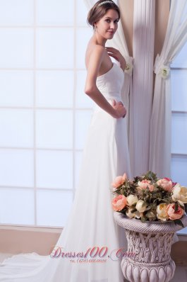 Asymmetrical Column Beach Wedding Dresses Strapless Chiffon