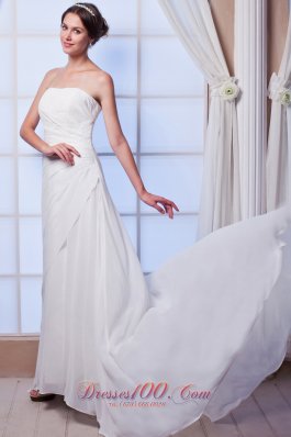 Asymmetrical Column Beach Wedding Dresses Strapless Chiffon