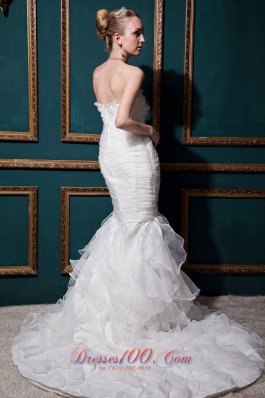 Beautiful Mermaid Bridal Gowns Ruffles Court Train Organza