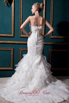 Beautiful Mermaid Bridal Gowns Ruffles Court Train Organza