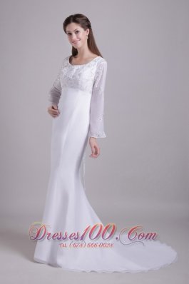 Mermaid Scoop Beach Wedding Dress Sleeved Embroidery