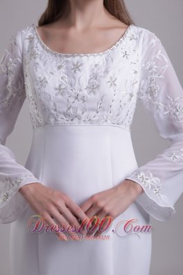 Mermaid Scoop Beach Wedding Dress Sleeved Embroidery