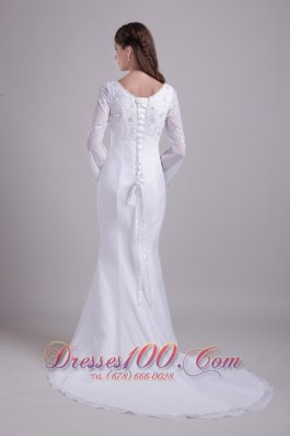 Mermaid Scoop Beach Wedding Dress Sleeved Embroidery