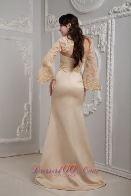 Retro Champagne Lace Dress for Golden Wedding Column Gingle