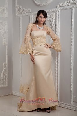 Retro Champagne Lace Dress for Golden Wedding Column Gingle