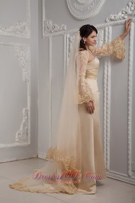 Retro Champagne Lace Dress for Golden Wedding Column Gingle