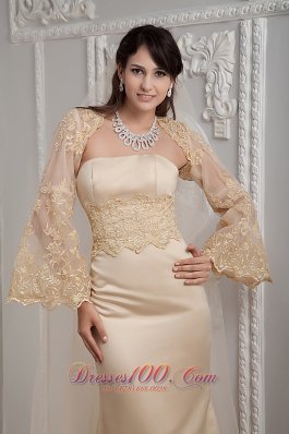 Retro Champagne Lace Dress for Golden Wedding Column Gingle