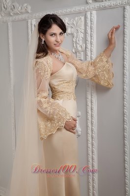 Retro Champagne Lace Dress for Golden Wedding Column Gingle