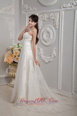 Elegant Appliques Lace Church Wedding Dress Gingle Border