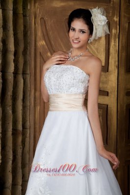 Beautiful Embroidery Bridal Dress Colored Strapless Organza