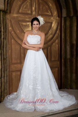 Beautiful Embroidery Bridal Dress Colored Strapless Organza