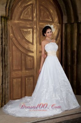 Beautiful Embroidery Bridal Dress Colored Strapless Organza