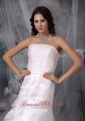 Buttons Ruffled Bridal Dress A-line Brush Train Organza