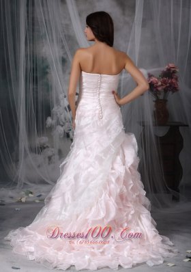 Buttons Ruffled Bridal Dress A-line Brush Train Organza