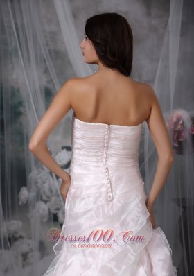 Buttons Ruffled Bridal Dress A-line Brush Train Organza