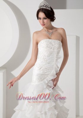 Luxurious Mermaid Wedding Dress Appliques Strapless Organza