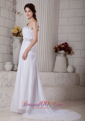 Stylish Column One Shoulder Beach Wedding Dress Gilding