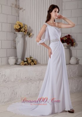 Stylish Column One Shoulder Beach Wedding Dress Gilding