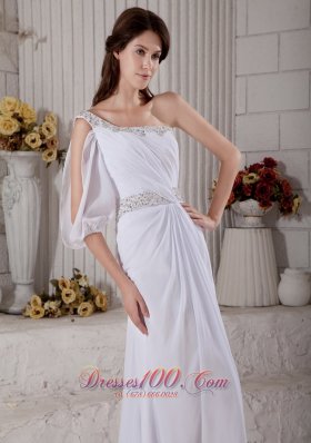 Stylish Column One Shoulder Beach Wedding Dress Gilding