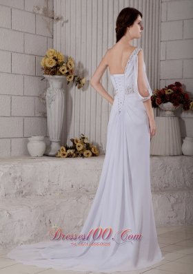 Stylish Column One Shoulder Beach Wedding Dress Gilding