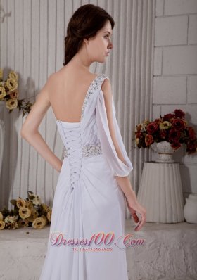 Stylish Column One Shoulder Beach Wedding Dress Gilding