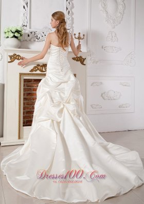 Ivory One Shoulder Appliques Wedding Bridal Dress Court