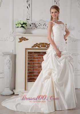 Chic Church Wedding Dress Appliques Court Train Taffeta