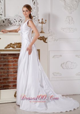 Affordable Wedding Bridal Dress A-line V-neck Piece Satin