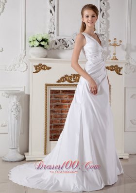 Affordable Wedding Bridal Dress A-line V-neck Piece Satin