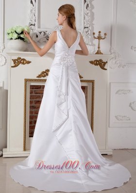 Affordable Wedding Bridal Dress A-line V-neck Piece Satin