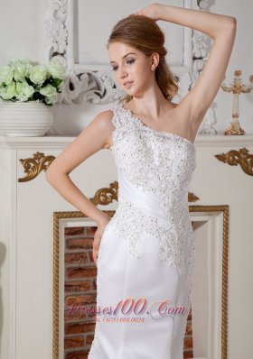 Lace Wedding Dress Mermaid One Shoulder Court Train Satin