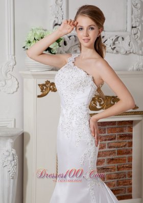 Lace Wedding Dress Mermaid One Shoulder Court Train Satin