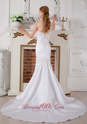 Lace Wedding Dress Mermaid One Shoulder Court Train Satin