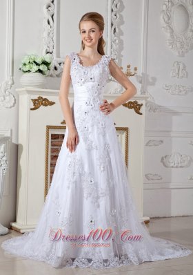Discount A-line Scoop Lace Garden Wedding Dress Appliques