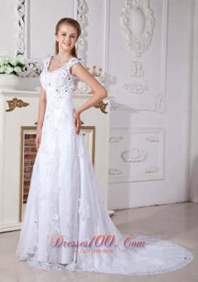 Discount A-line Scoop Lace Garden Wedding Dress Appliques