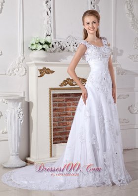 Discount A-line Scoop Lace Garden Wedding Dress Appliques