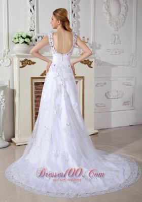 Discount A-line Scoop Lace Garden Wedding Dress Appliques