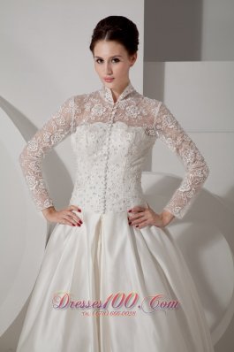 Fashion Unique Lace Wedding Dress A-line High-neck Brush