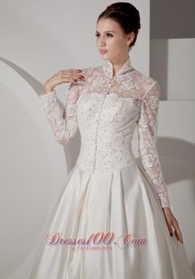 Fashion Unique Lace Wedding Dress A-line High-neck Brush