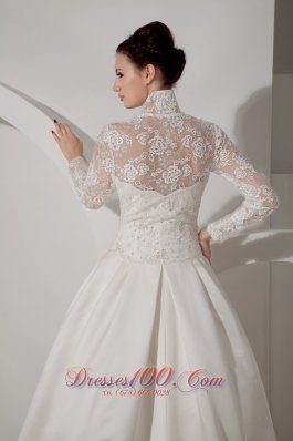 Fashion Unique Lace Wedding Dress A-line High-neck Brush