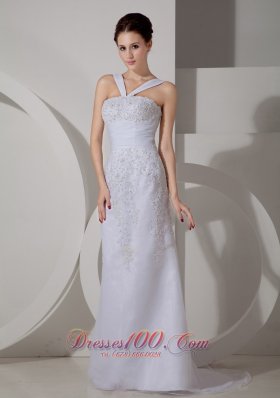 Customize Simply Wedding Dress Column V-neck Appliques Strap