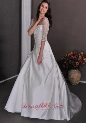 Classic Church Wedding Dress A-line Square Appliques Satin