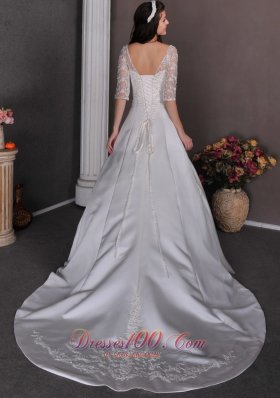 Classic Church Wedding Dress A-line Square Appliques Satin